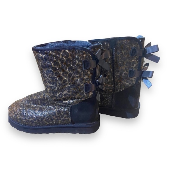 UGG Bailey bow glitter cheetah black boots Sz 7 - Picture 3 of 7